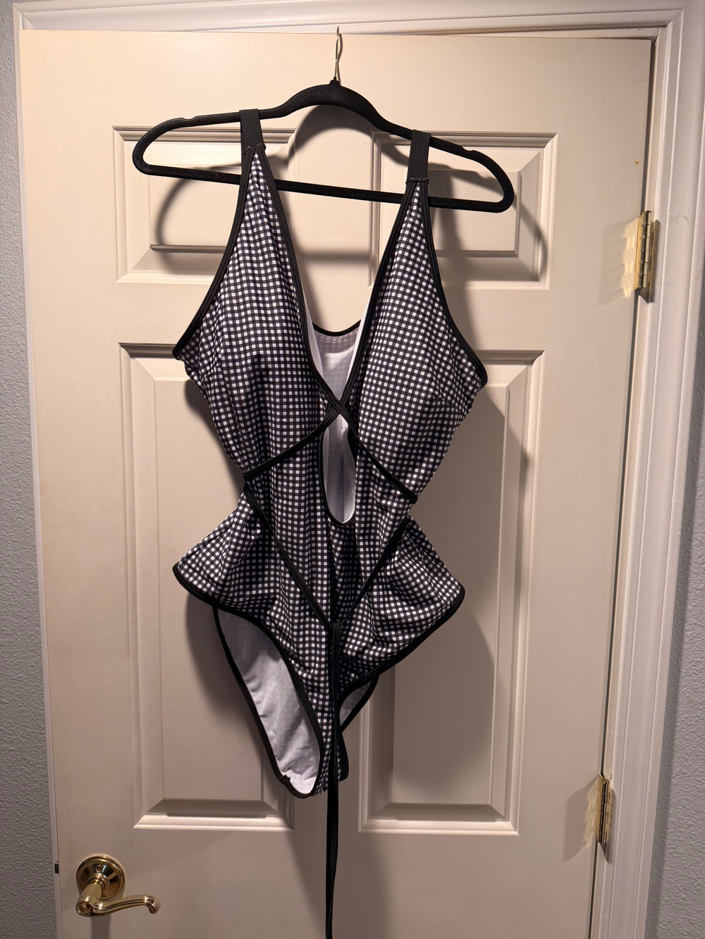 Black White Gingham Cutout One Piece Swimsuit Strappy Y2K